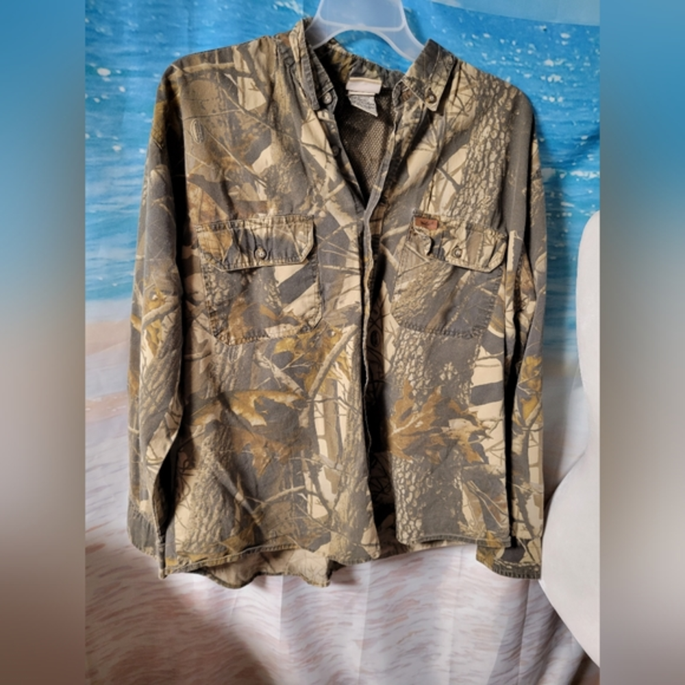 Woolrich Mens Camo Button Down‎ Shirt Outdoor Guide Collection Size Large
